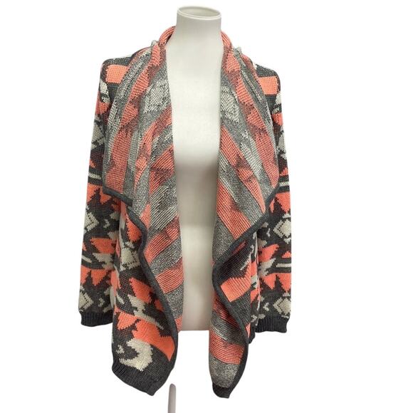 Blu Pepper Women Small Acrylic Long Sleeve Open Front Geometric Cardigan Sweater - Picture 1 of 5